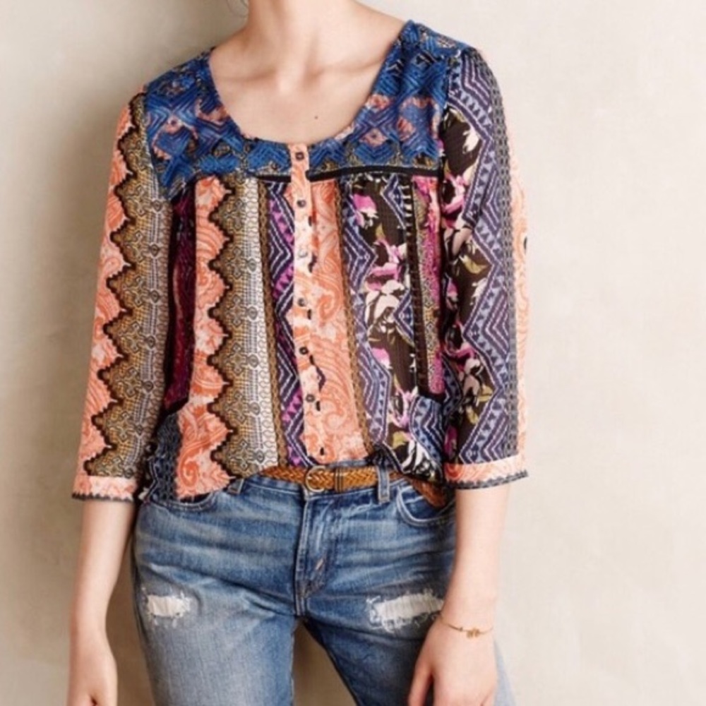 Anthropologie Vanessa Virginia Patchwork Top